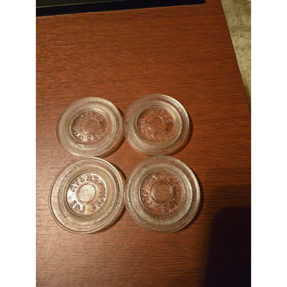Vintage Atlas Edj Seal Clear Glass Canning Jar Lids Set of 4 Mason Jar Inserts